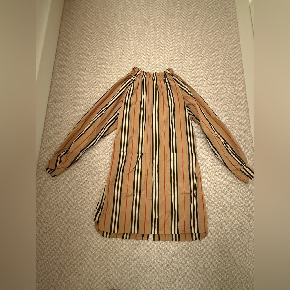 Burberry Kids Size 10 Striped Long Sleeve Shift Dress/Top in Tan,Black&Red